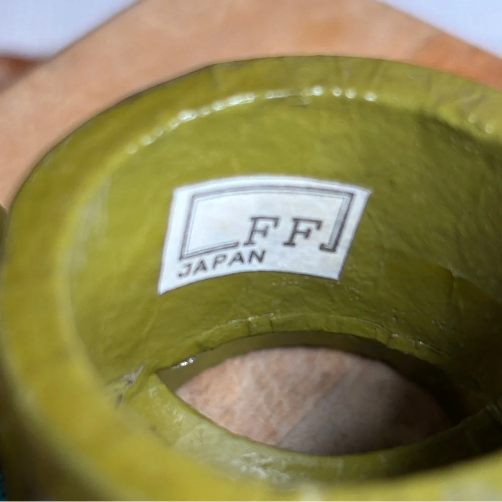 Set of 6 Vintage Fitz & Floyd Paper Mâché Green Napkin Rings Bird Motif